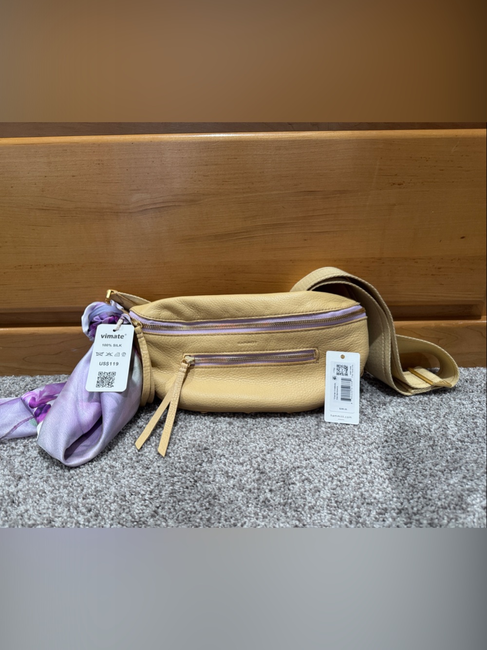 Hammitt Crossbody Charles Belt Bag in Sandcastle with Lavender Accents